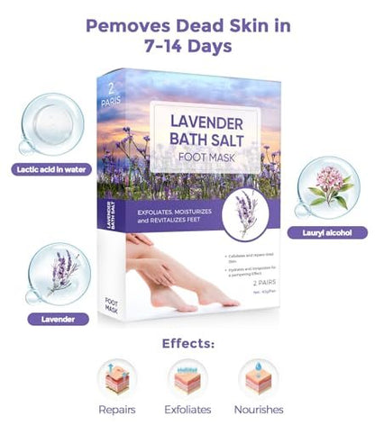 Lavender Foot Peel Mask – Natural Exfoliator for Dry Dead Skin, Calluses & Cracked Heels – 2 Count
