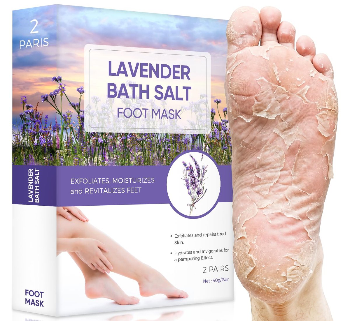 Lavender Foot Peel Mask – Natural Exfoliator for Dry Dead Skin, Calluses & Cracked Heels – 2 Count - görsel 1