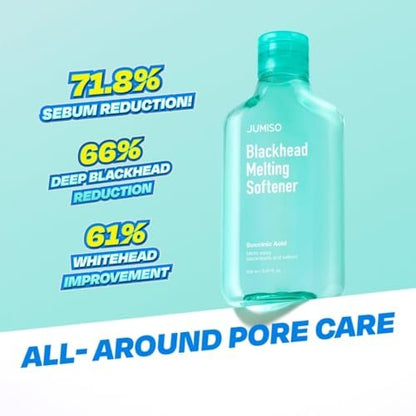 JUMISO Blackhead Melting Softener Kit – Succinic Acid + PHA Pore Solution, 150ml + 40 Pads + 10 Swabs, Dissolves Sebaceous Filaments & Strawberry Nose Avelisse