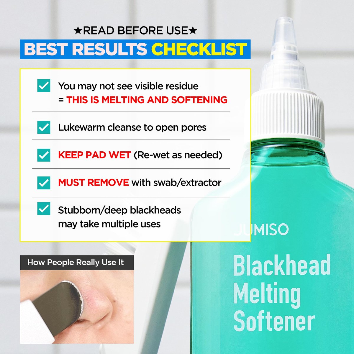 JUMISO Blackhead Melting Softener Kit – Succinic Acid + PHA Pore Solution, 150ml + 40 Pads + 10 Swabs, Dissolves Sebaceous Filaments & Strawberry Nose Avelisse