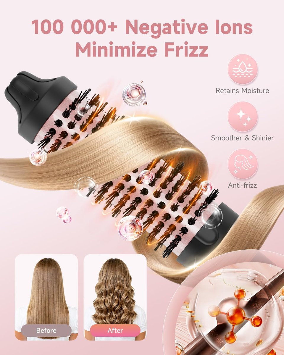 FLYZEMAA 1.5 Inch Thermal Brush - Heated Round Brush Straightener for Long Dry Hair, 3 Temp Settings, 30s Fast Heat, Anti-Scald Nylon Bristles (Black) Avelisse