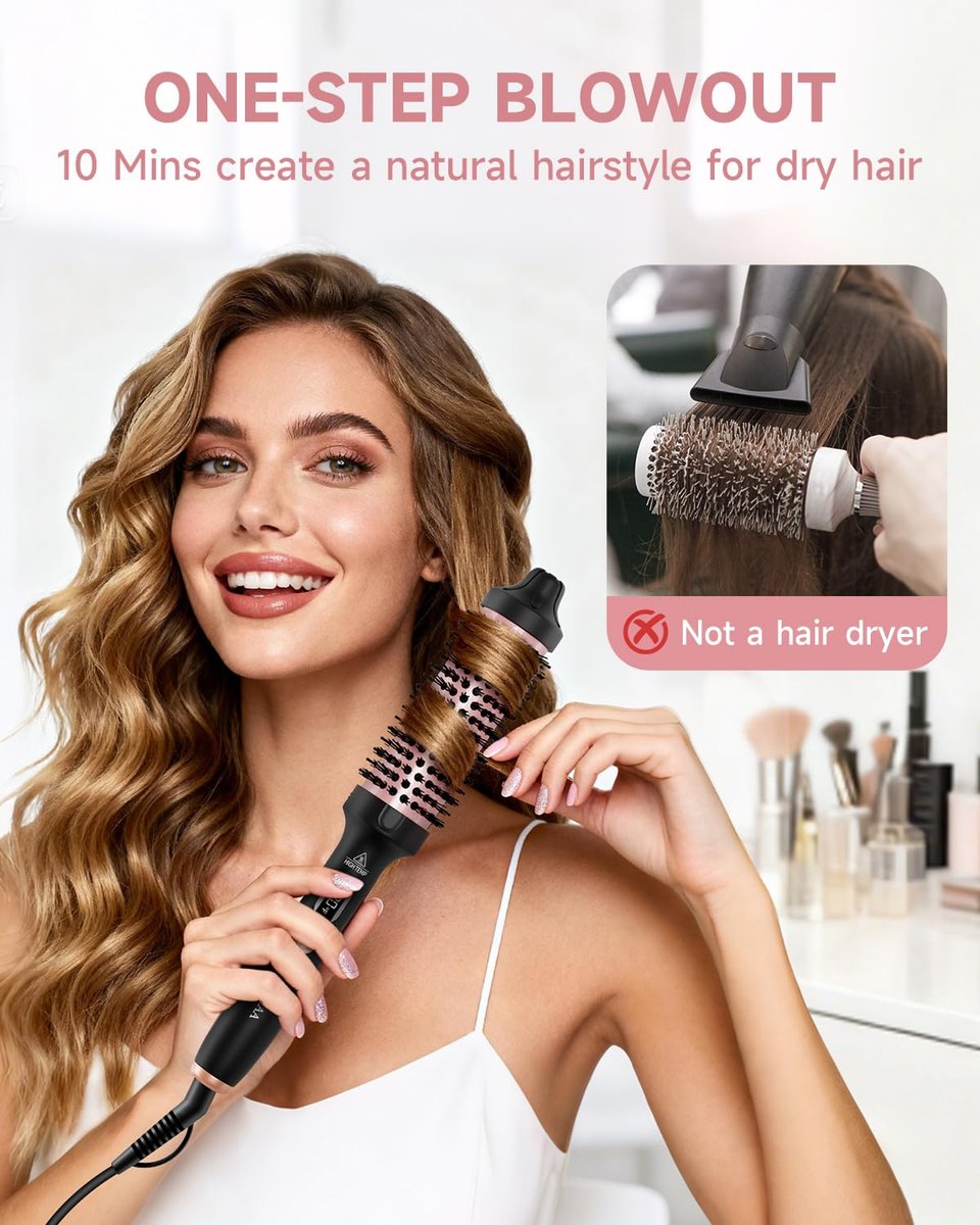 FLYZEMAA 1.5 Inch Thermal Brush - Heated Round Brush Straightener for Long Dry Hair, 3 Temp Settings, 30s Fast Heat, Anti-Scald Nylon Bristles (Black) Avelisse