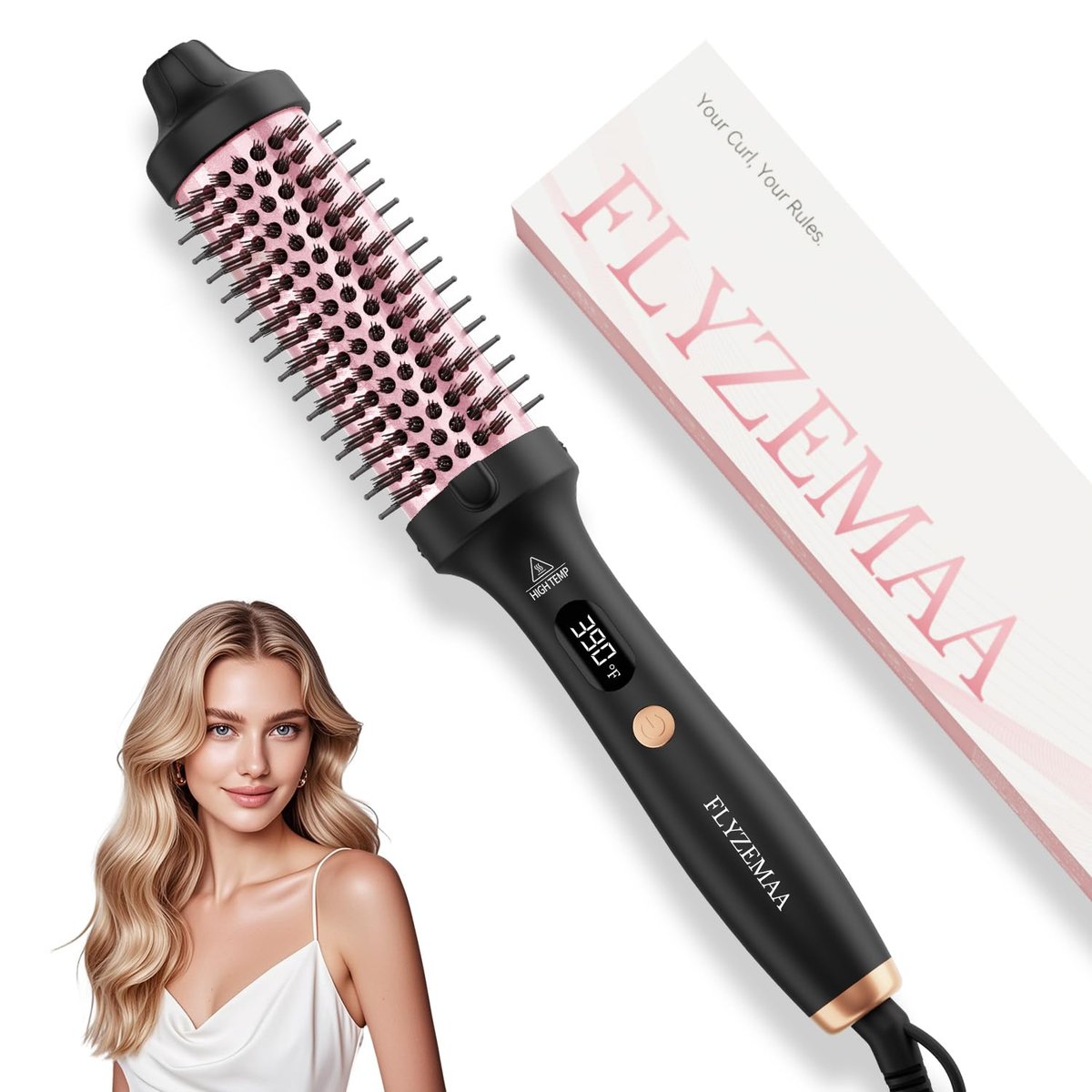 FLYZEMAA 1.5 Inch Thermal Brush - Heated Round Brush Straightener for Long Dry Hair, 3 Temp Settings, 30s Fast Heat, Anti-Scald Nylon Bristles (Black) Avelisse