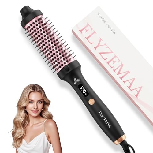 FLYZEMAA 1.5 Inch Thermal Brush - Heated Round Brush Straightener for Long Dry Hair, 3 Temp Settings, 30s Fast Heat, Anti-Scald Nylon Bristles (Black) Avelisse