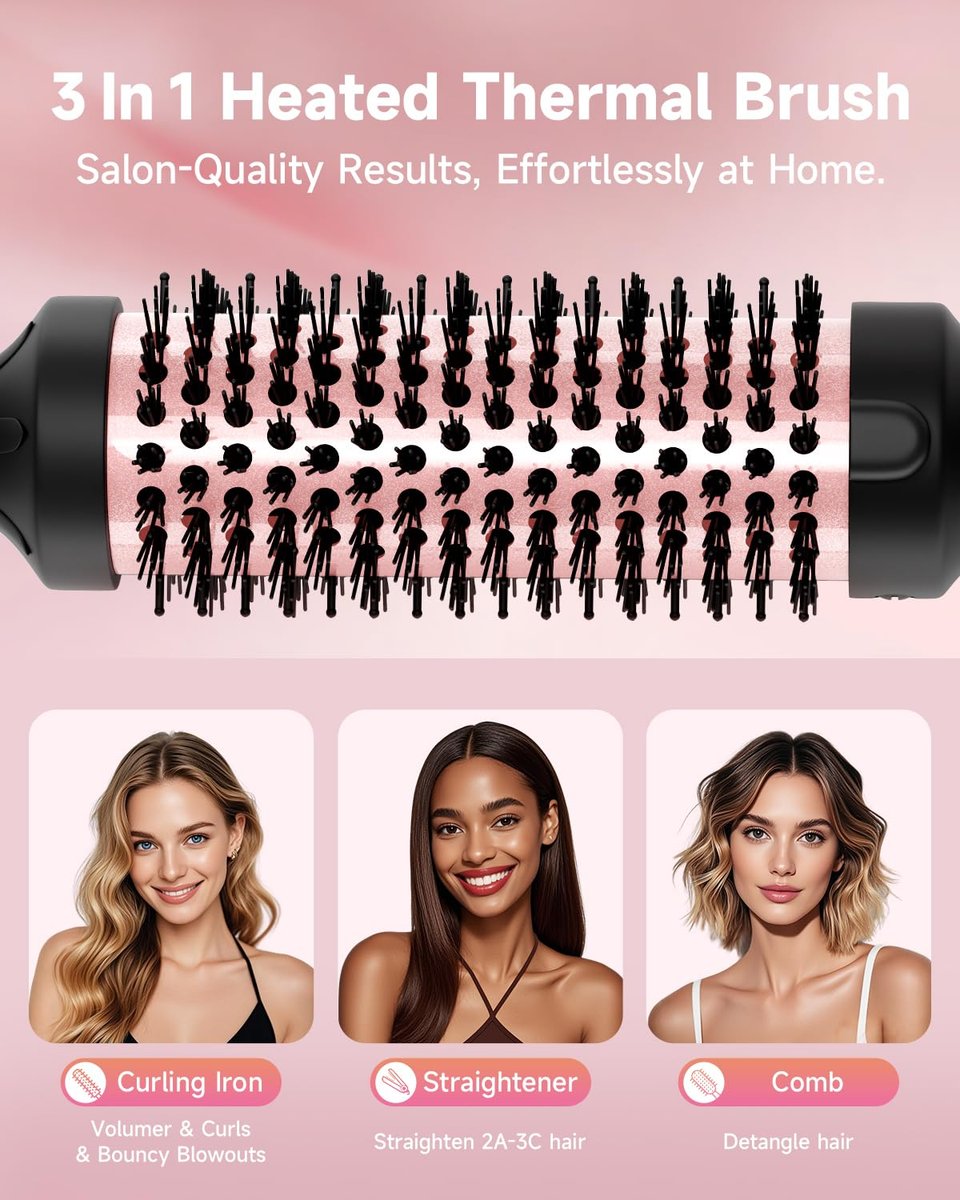 FLYZEMAA 1.5 Inch Thermal Brush - Heated Round Brush Straightener for Long Dry Hair, 3 Temp Settings, 30s Fast Heat, Anti-Scald Nylon Bristles (Black) Avelisse