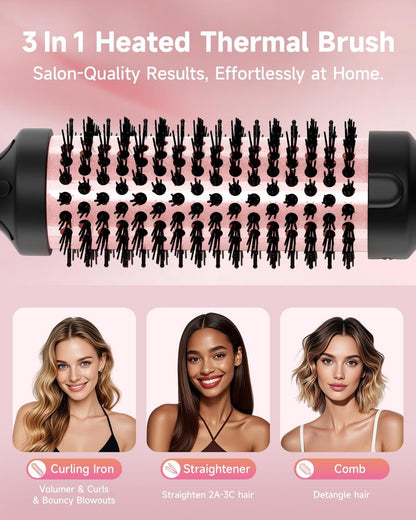 FLYZEMAA 1.5 Inch Thermal Brush - Heated Round Brush Straightener for Long Dry Hair, 3 Temp Settings, 30s Fast Heat, Anti-Scald Nylon Bristles (Black) Avelisse