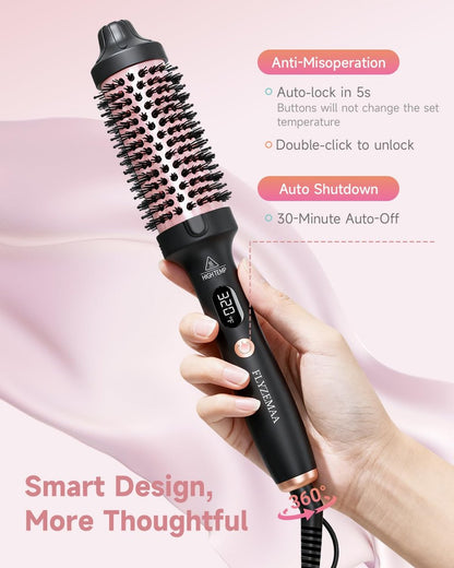 FLYZEMAA 1.5 Inch Thermal Brush - Heated Round Brush Straightener for Long Dry Hair, 3 Temp Settings, 30s Fast Heat, Anti-Scald Nylon Bristles (Black) Avelisse