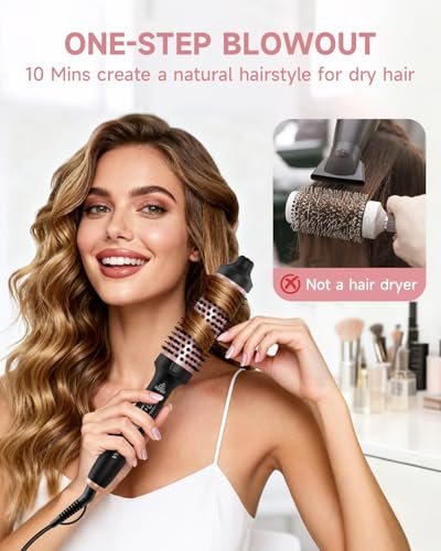 FLYZEMAA 1.5 Inch Thermal Brush - Heated Round Brush Straightener for Long Dry Hair, 3 Temp Settings, 30s Fast Heat, Anti-Scald Nylon Bristles (Black) Avelisse
