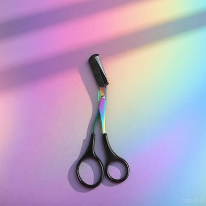 Neblueum 2 in 1 Eyebrow Scissors with Comb and Brush – Professional Stainless Steel Trimmer for Women and Men, Precision Beauty Grooming Tool