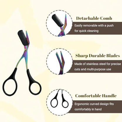 Neblueum 2 in 1 Eyebrow Scissors with Comb and Brush – Professional Stainless Steel Trimmer for Women and Men, Precision Beauty Grooming Tool