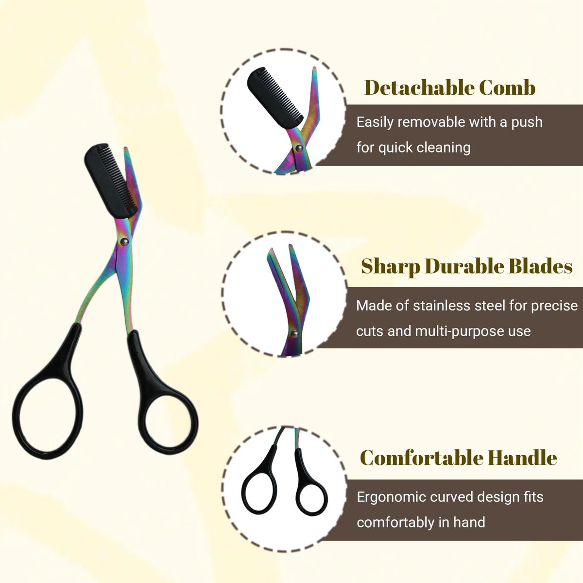 Neblueum 2 in 1 Eyebrow Scissors with Comb and Brush – Professional Stainless Steel Trimmer for Women and Men, Precision Beauty Grooming Tool - görsel 7