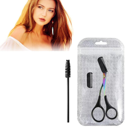 Neblueum 2 in 1 Eyebrow Scissors with Comb and Brush – Professional Stainless Steel Trimmer for Women and Men, Precision Beauty Grooming Tool