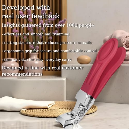 Professional Ruby Red Angled Nail Clippers for Seniors – 5'' Elegant Thick Toenail Clipper with Nail File, Ultra-Sharp Blades, Nail Catcher, Easy Grip & Safe Home Manicure & Pedicure Care Tool Avelisse