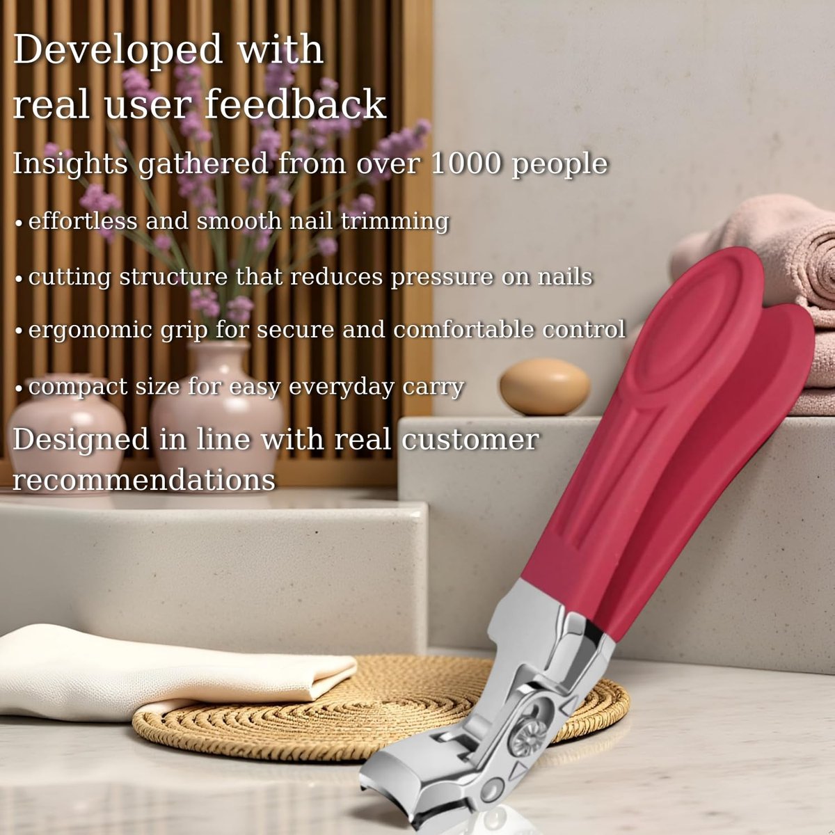 Professional Ruby Red Angled Nail Clippers for Seniors – 5'' Elegant Thick Toenail Clipper with Nail File, Ultra-Sharp Blades, Nail Catcher, Easy Grip & Safe Home Manicure & Pedicure Care Tool Avelisse