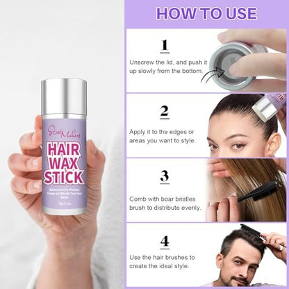 START MAKERS 5-Piece Hair Wax Stick and Brush Set for Women, Kids, Men - Edge Brush, Teasing Brush, Rat Tail Comb & Mini Boar Bristle Brushes for Flyaways, Control, Sleek Ponytail Buns