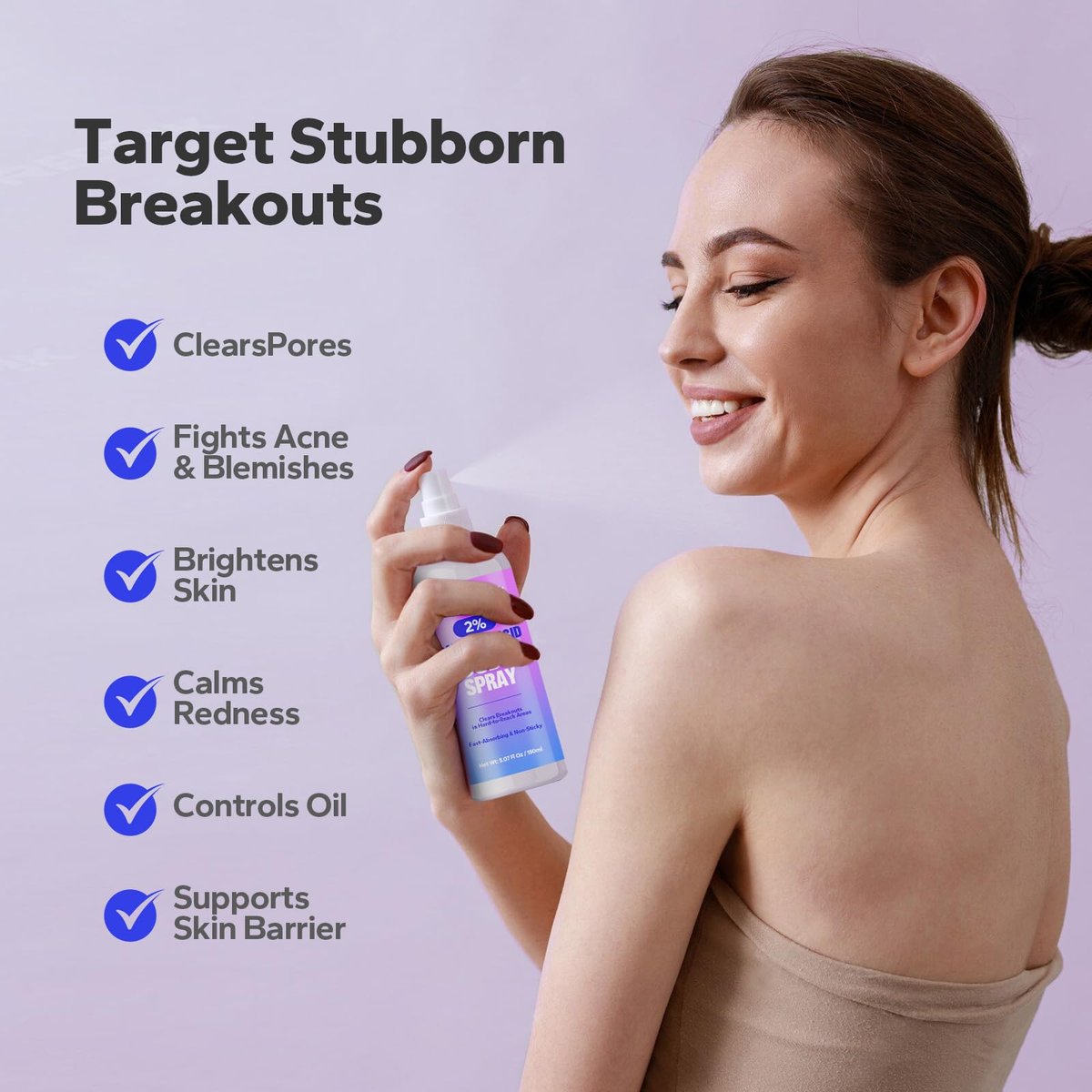 SilkyShark 2% Salicylic Acid Body Spray - Back Acne Treatment Spray for Chest, Shoulders & Face (5.07 Fl Oz), Body Acne Spray for Blackheads & Breakouts, 360° Continuous Mist, Fast-Absorbing Formula - görsel 3