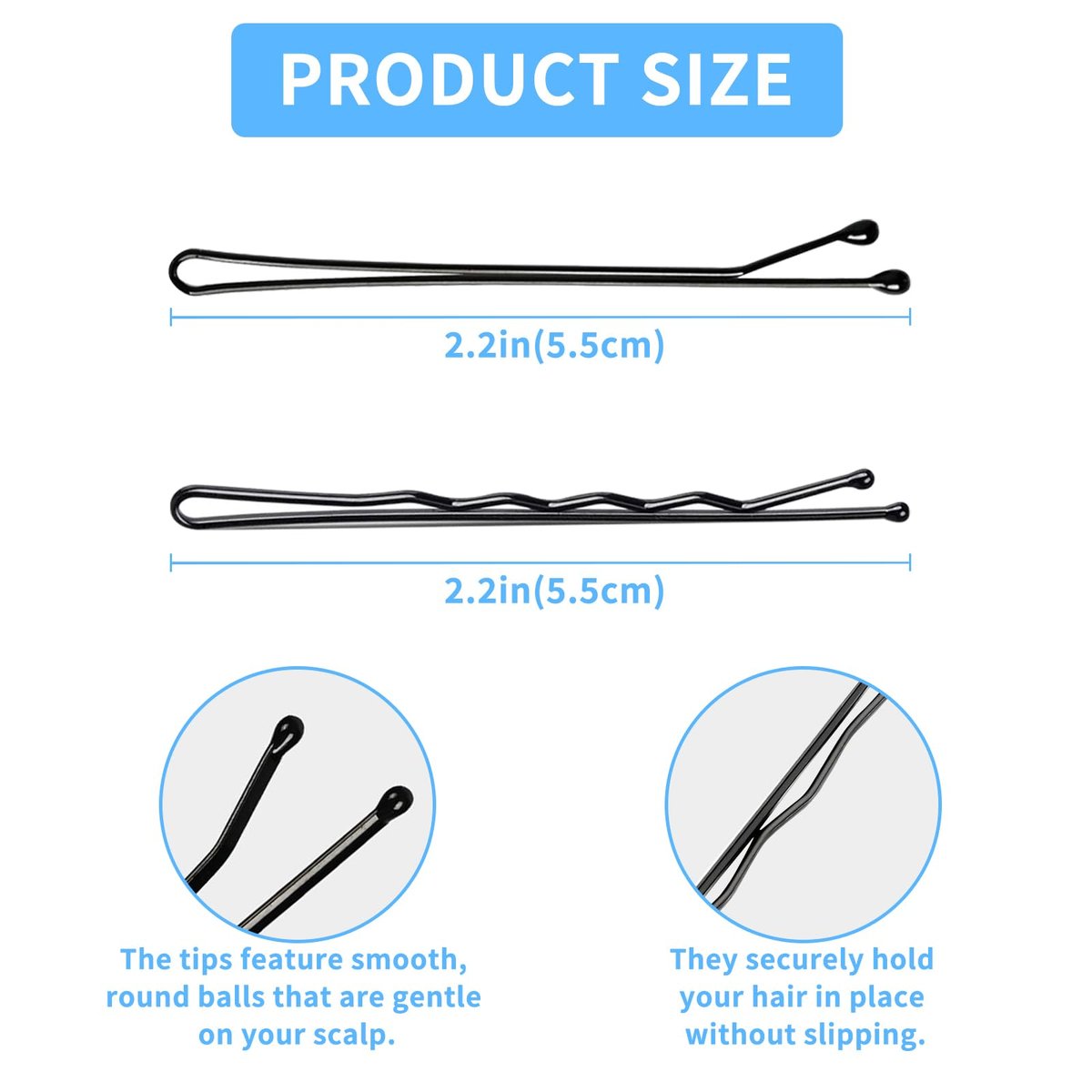 DTDNZKN 100 PCS 2.2 Inch (55 mm) Black Bobby Pins – Premium Metal Hair Pins for Women, Kids & Girls, All Hair Types - görsel 3