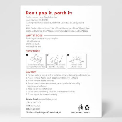 Daolyo Large Pimple Patches for Face, 7 Sizes 210 Counts XL Acne Patches, Big Hydrocolloid Bandages for Body, Chin, Forehead, Chest, Back Zit Breakouts (Strip, Square, Round) Avelisse