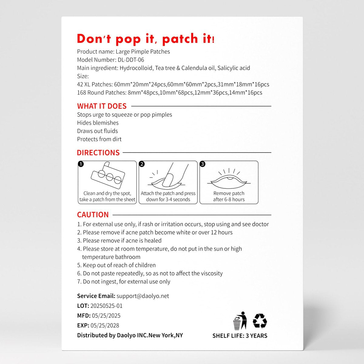 Daolyo Large Pimple Patches for Face, 7 Sizes 210 Counts XL Acne Patches, Big Hydrocolloid Bandages for Body, Chin, Forehead, Chest, Back Zit Breakouts (Strip, Square, Round) Avelisse