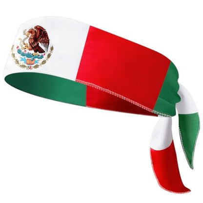 Mexican Flag Headband for Men Women, Patriotic Tricolor Head Wrap Bandana with National Emblem – Cinco de Mayo, Sports Events, Parades