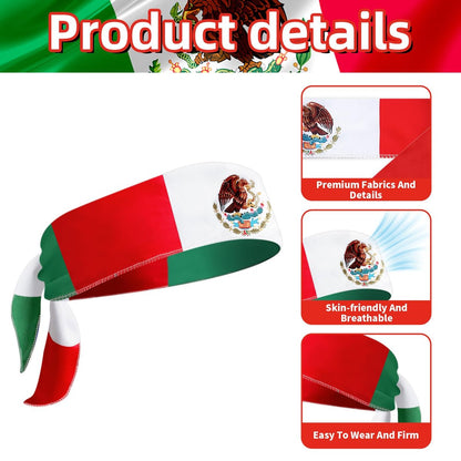 Mexican Flag Headband for Men Women, Patriotic Tricolor Head Wrap Bandana with National Emblem – Cinco de Mayo, Sports Events, Parades