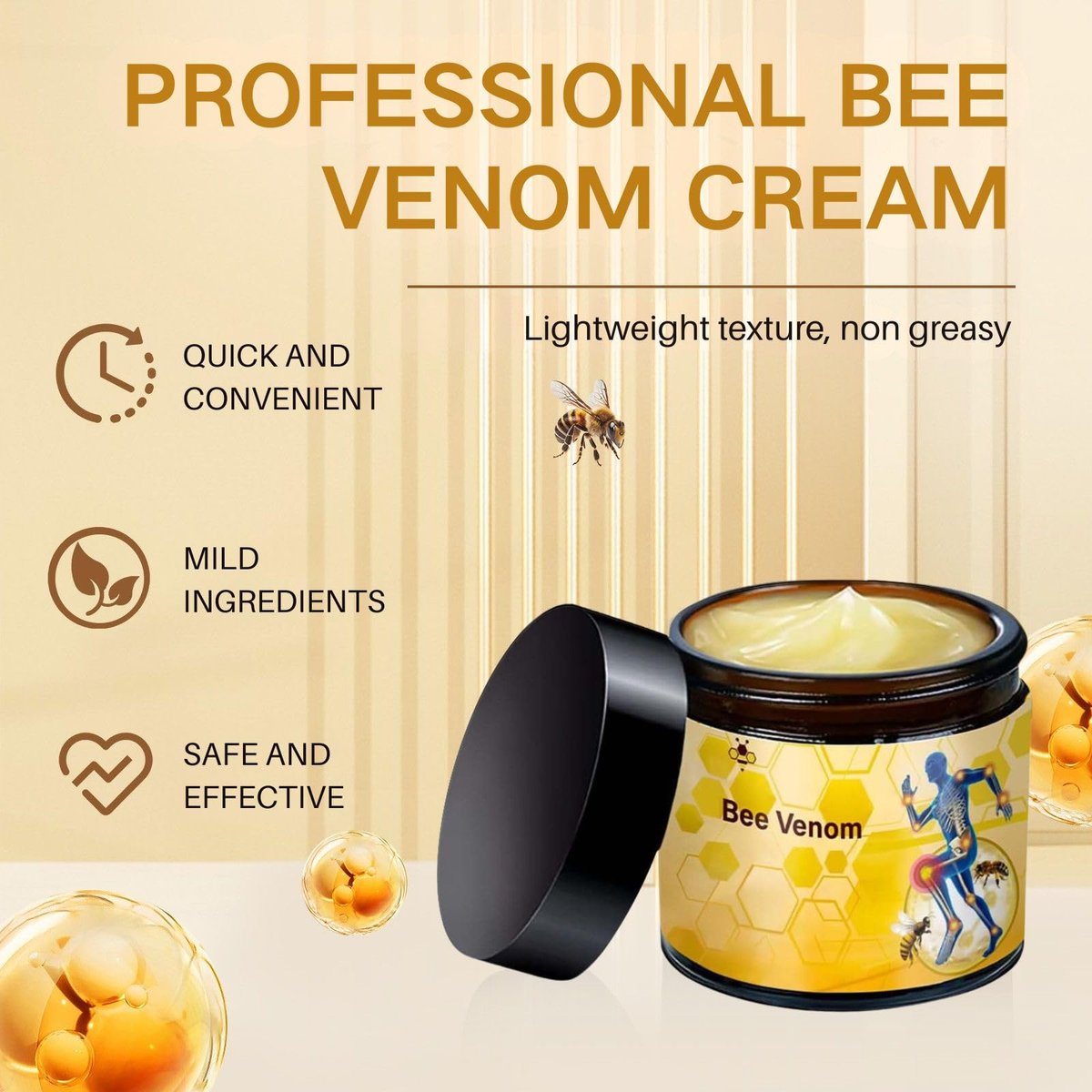 Professional Bee Venom Cream 2-Pack – Targeted Relief for Back, Neck, Hands, Knees & Feet (125ml Each) Avelisse