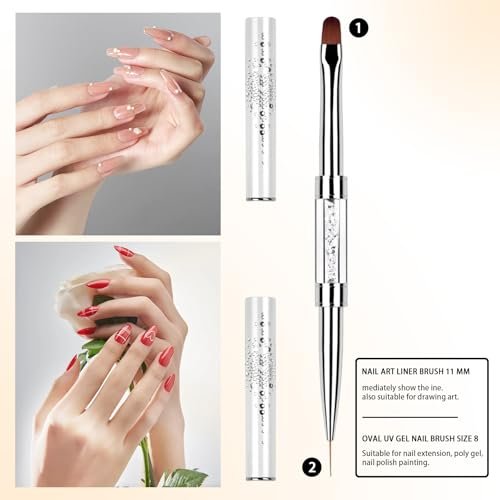 1Pcs Dual Ended Hard Gel Nail Brush for Builder Gel & Polygel - Rhinestone Handle Salon-Grade Nail Art Design Tool - görsel 6