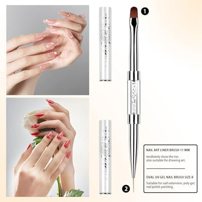 1Pcs Dual Ended Hard Gel Nail Brush for Builder Gel & Polygel - Rhinestone Handle Salon-Grade Nail Art Design Tool