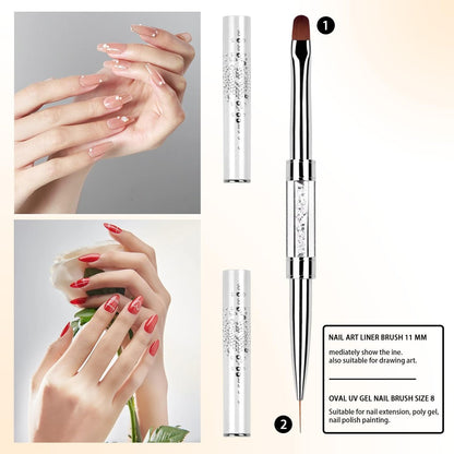 1Pcs Dual Ended Hard Gel Nail Brush for Builder Gel & Polygel - Rhinestone Handle Salon-Grade Nail Art Design Tool