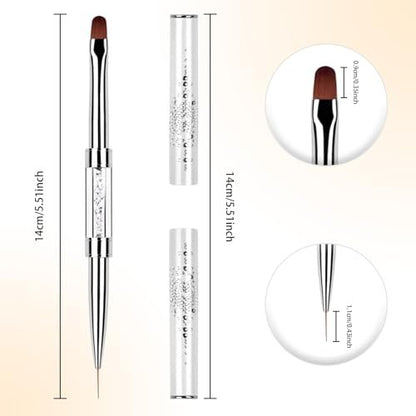 1Pcs Dual Ended Hard Gel Nail Brush for Builder Gel & Polygel - Rhinestone Handle Salon-Grade Nail Art Design Tool