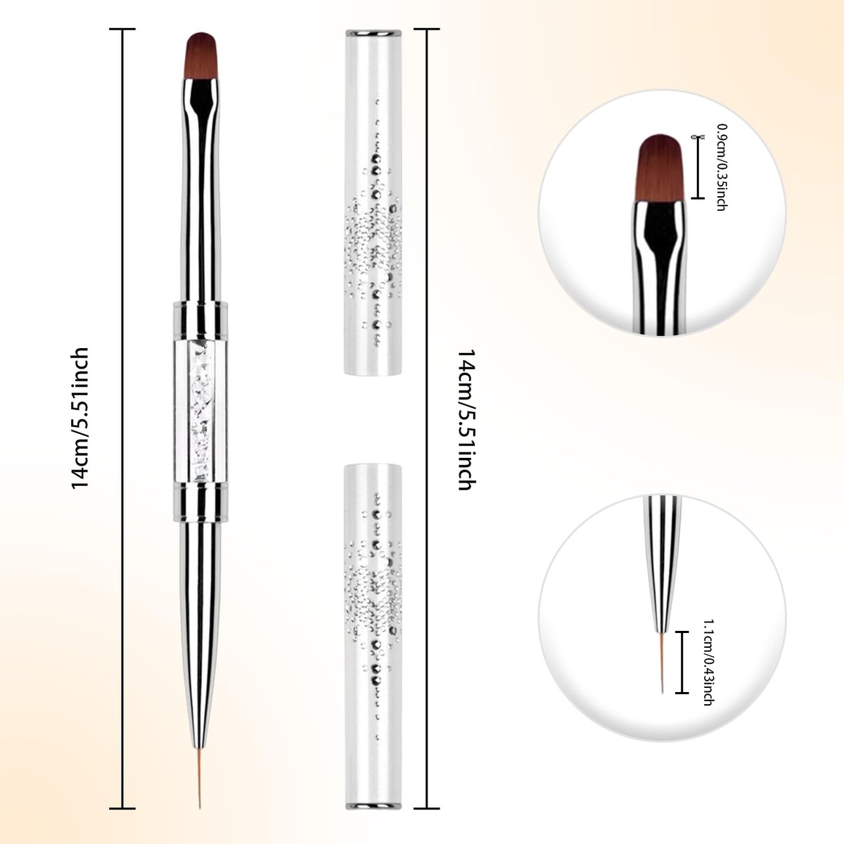 1Pcs Dual Ended Hard Gel Nail Brush for Builder Gel & Polygel - Rhinestone Handle Salon-Grade Nail Art Design Tool - görsel 3