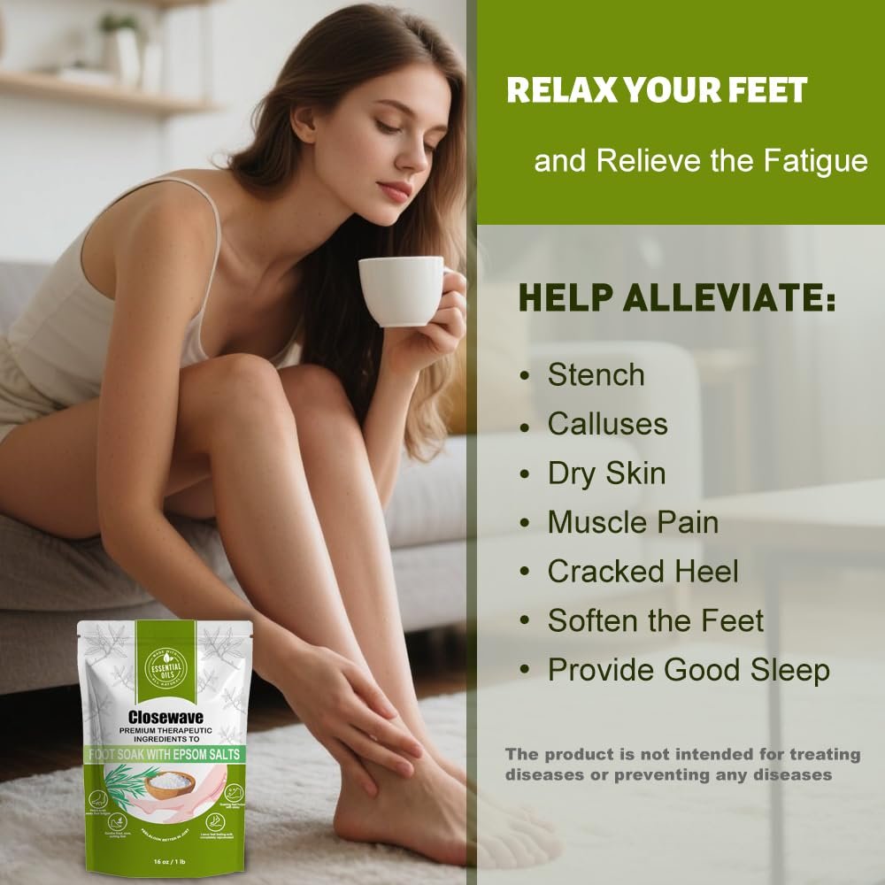 Epsom Salt Tea Tree Oil Foot Soak - Foot Spa Pedicure Care for Toenail Athlete's Foot, Soothes Sore, Stubborn Scent, Discolored and Ingrown Toenail - Birthday Gift for Mom Dad - 16 oz - görsel 4
