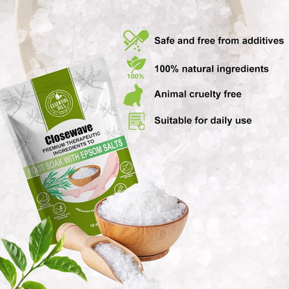 Epsom Salt Tea Tree Oil Foot Soak - Foot Spa Pedicure Care for Toenail Athlete's Foot, Soothes Sore, Stubborn Scent, Discolored and Ingrown Toenail - Birthday Gift for Mom Dad - 16 oz