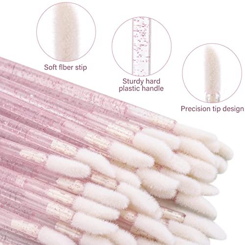 Tbestmax 100 Pcs Disposable Lip Brush with Container, Crystal Pink Lip Applicators Lipstick Lip Gloss Wands - görsel 4