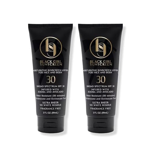 Black Girl Sunscreen SPF 30 for Face & Body – Moisturizing Sun Lotion, Ultra Sheer, No White Cast for Melanin-Rich Skin, Travel Size, 3 fl oz (2-Pack) Avelisse