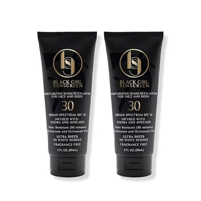 Black Girl Sunscreen SPF 30 for Face & Body – Moisturizing Sun Lotion, Ultra Sheer, No White Cast for Melanin-Rich Skin, Travel Size, 3 fl oz (2-Pack) Avelisse