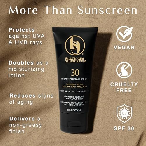 Black Girl Sunscreen SPF 30 for Face & Body – Moisturizing Sun Lotion, Ultra Sheer, No White Cast for Melanin-Rich Skin, Travel Size, 3 fl oz (2-Pack) Avelisse