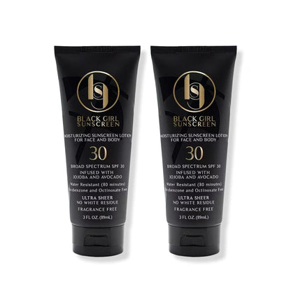 Black Girl Sunscreen SPF 30 for Face & Body – Moisturizing Sun Lotion, Ultra Sheer, No White Cast for Melanin-Rich Skin, Travel Size, 3 fl oz (2-Pack) Avelisse