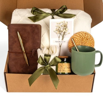 Anforsun Self Care Gift Basket - Birthday Gifts for Women, Get Well Soon Care Package with Fine China Mug - Green Large Avelisse