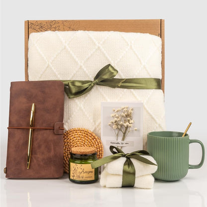 Anforsun Self Care Gift Basket - Birthday Gifts for Women, Get Well Soon Care Package with Fine China Mug - Green Large Avelisse