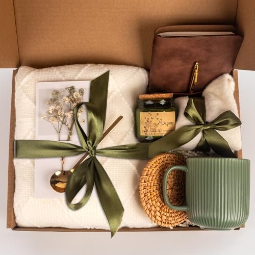 Anforsun Self Care Gift Basket - Birthday Gifts for Women, Get Well Soon Care Package with Fine China Mug - Green Large Avelisse
