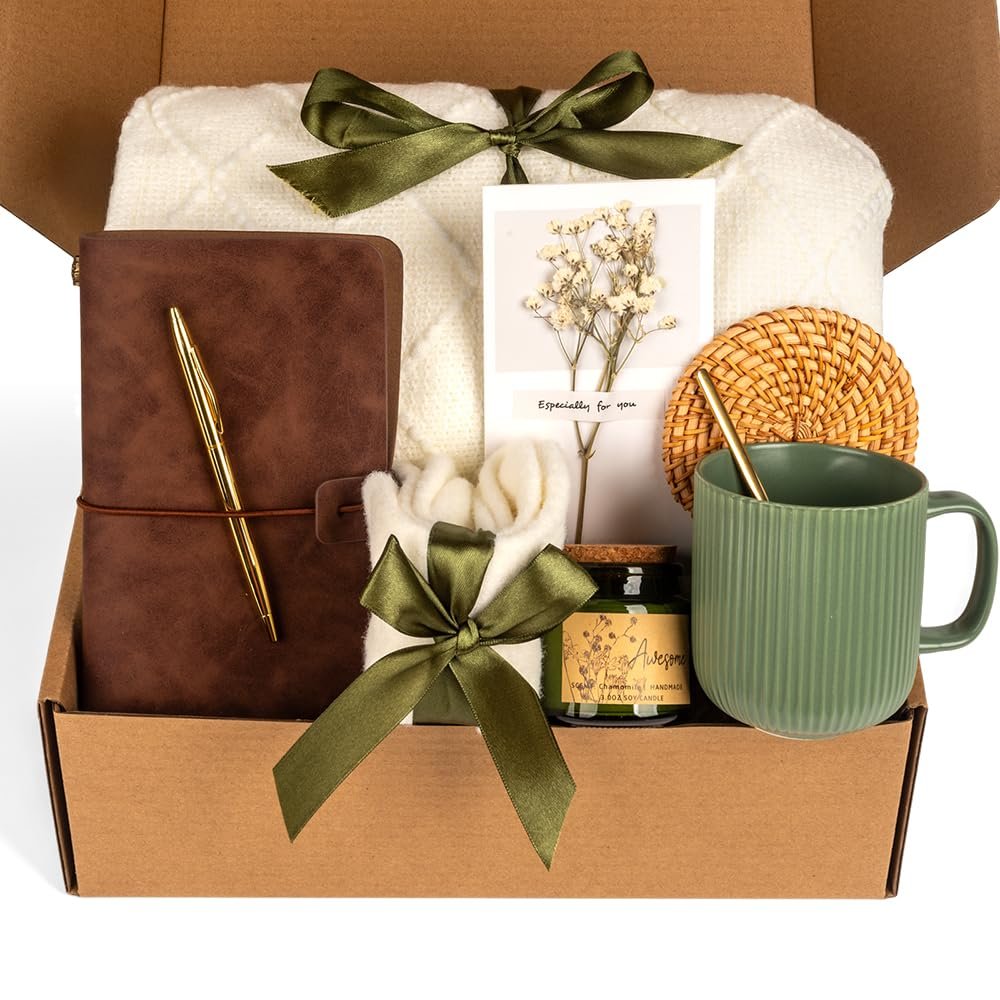 Anforsun Self Care Gift Basket - Birthday Gifts for Women, Get Well Soon Care Package with Fine China Mug - Green Large Avelisse