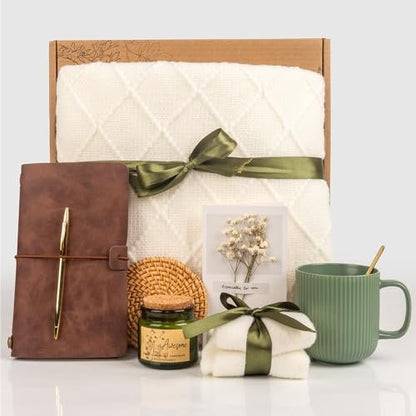 Anforsun Self Care Gift Basket - Birthday Gifts for Women, Get Well Soon Care Package with Fine China Mug - Green Large Avelisse