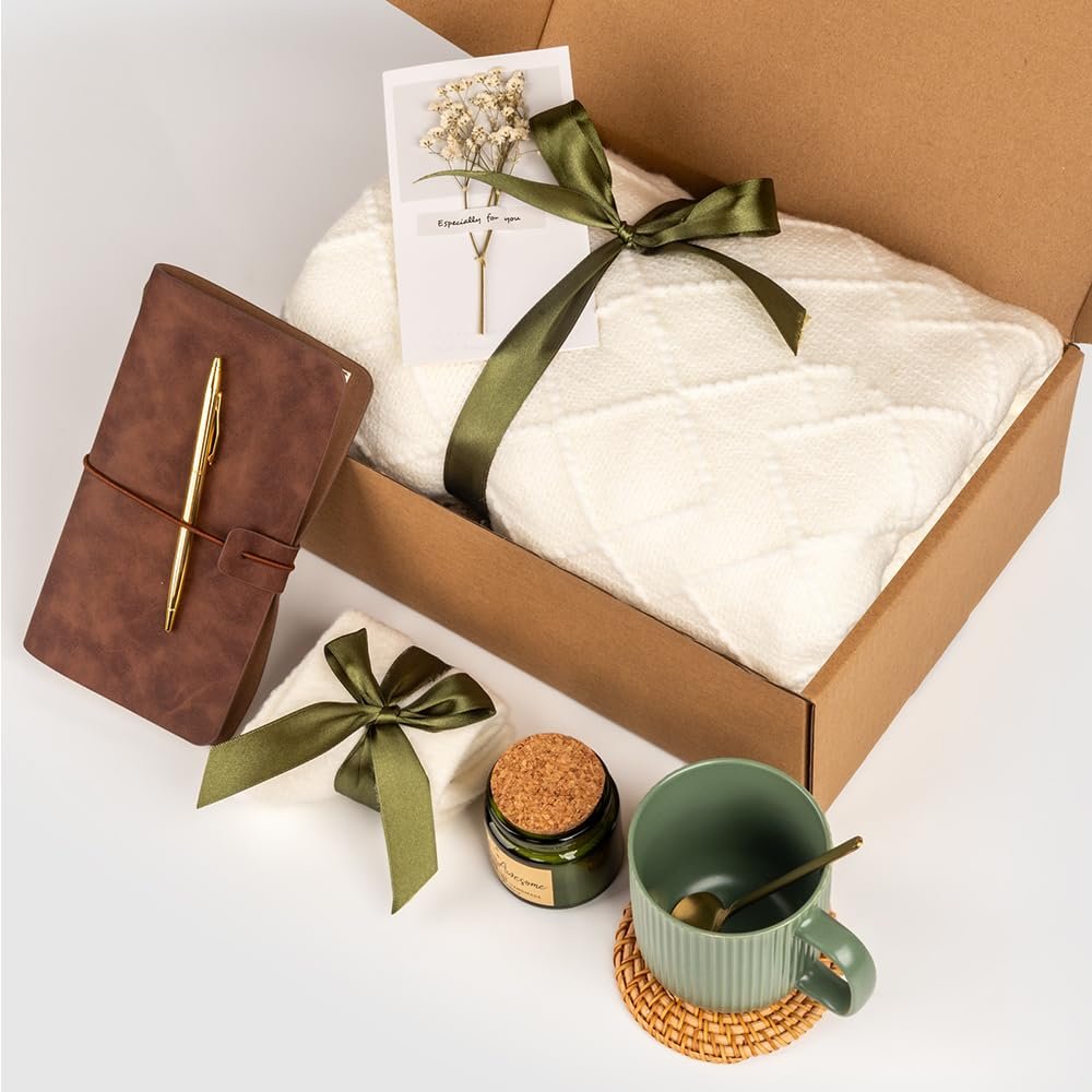 Anforsun Self Care Gift Basket - Birthday Gifts for Women, Get Well Soon Care Package with Fine China Mug - Green Large Avelisse