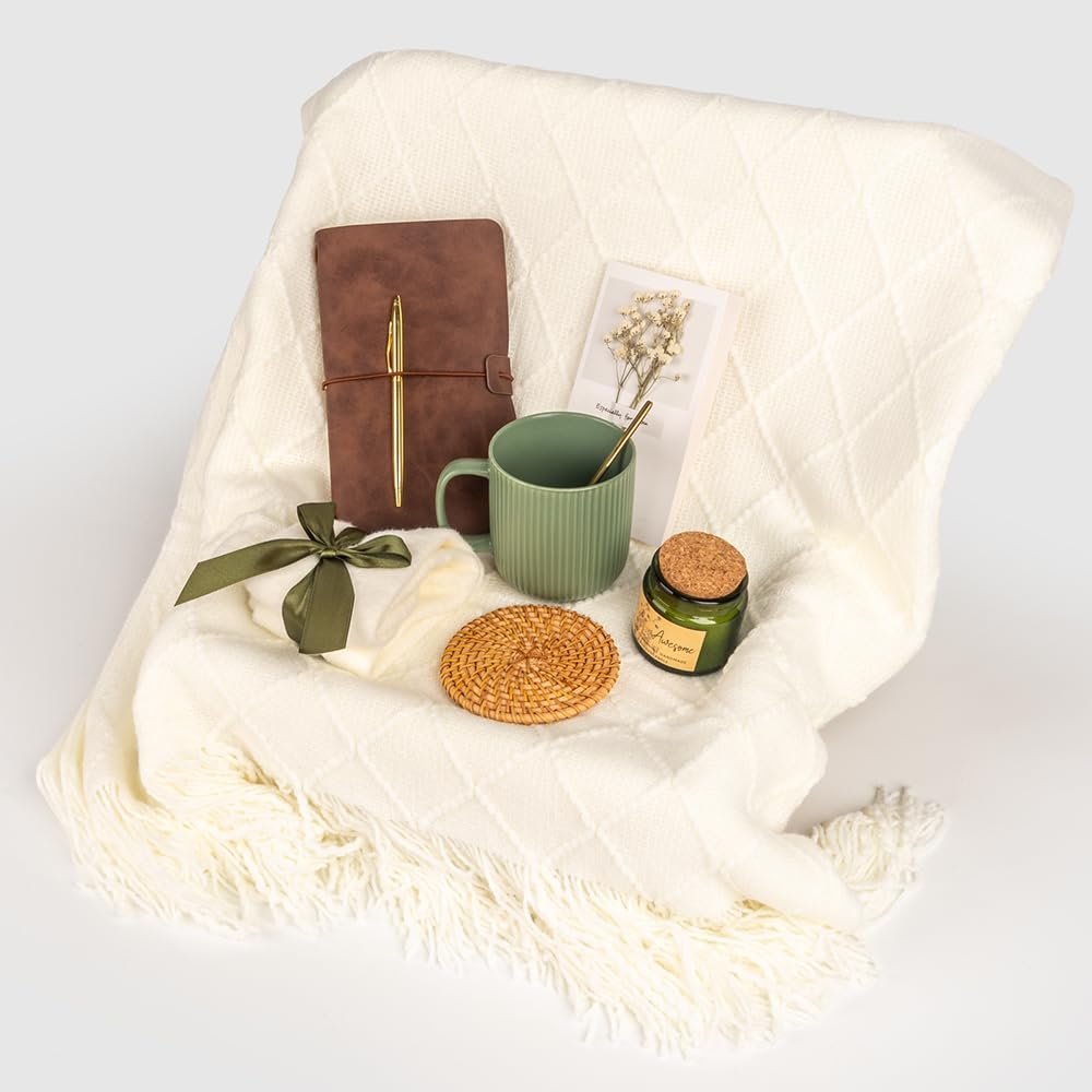 Anforsun Self Care Gift Basket - Birthday Gifts for Women, Get Well Soon Care Package with Fine China Mug - Green Large Avelisse