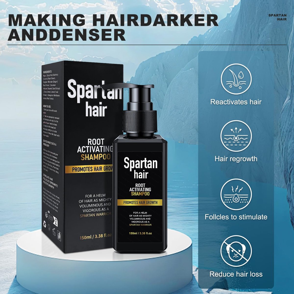 SPARTAN HAIR Strengthening & Smoothing Shampoo for Men – Adds Volume, Nourishes Thinning & Gray Hair (5.07 Fl Oz) Avelisse