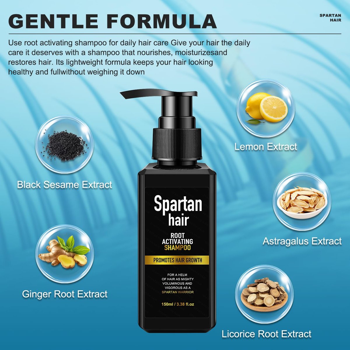 SPARTAN HAIR Strengthening & Smoothing Shampoo for Men – Adds Volume, Nourishes Thinning & Gray Hair (5.07 Fl Oz) Avelisse