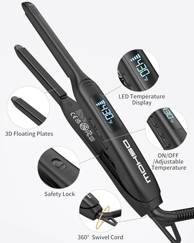 DSHOW Small Flat Iron for Short Hair – 3/10" Pencil Flat Iron, Mini Hair Straightener for Pixie Cuts & Bangs, LED Display, Adjustable Temperature, Auto Shut Off Avelisse