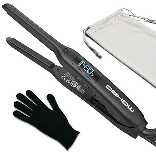 DSHOW Small Flat Iron for Short Hair – 3/10" Pencil Flat Iron, Mini Hair Straightener for Pixie Cuts & Bangs, LED Display, Adjustable Temperature, Auto Shut Off Avelisse