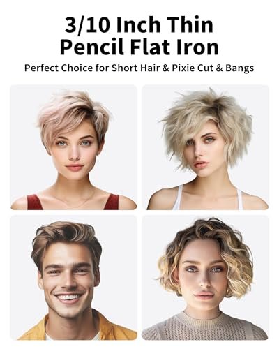 DSHOW Small Flat Iron for Short Hair – 3/10" Pencil Flat Iron, Mini Hair Straightener for Pixie Cuts & Bangs, LED Display, Adjustable Temperature, Auto Shut Off Avelisse